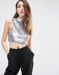 Кроп-топ с высокой горловиной и пайетками ASOS - Серебряный