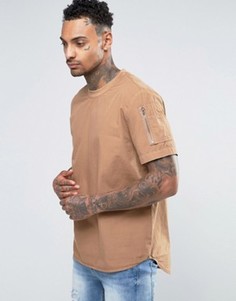Черная тканая футболка классического кроя с карманом на рукаве ASOS - Рыжий