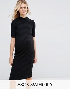 Облегающее платье миди для беременных в рубчик ASOS Maternity - Черный