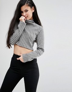 Кроп-топ в рубчик с высоким воротом и длинными рукавами ASOS - Мульти