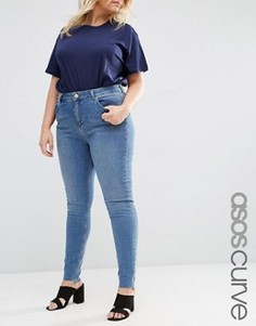 Джинсы скинни со ступенчатой кромкой ASOS CURVE Lisbon Midrise - Синий