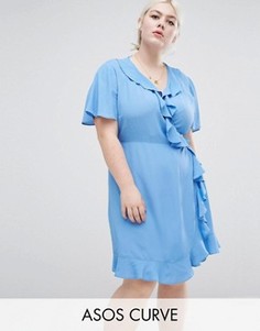 Платье мини с запахом и рюшами ASOS CURVE - Синий