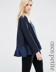 Oversize-свитшот с полупрозрачной оборкой по низу ASOS PETITE - Темно-синий