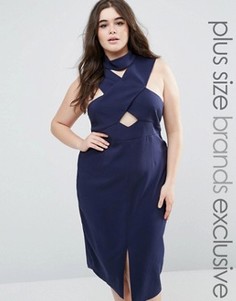 Платье-футляр с перекрестной отделкой горловины и халтером Lavish Alice Plus - Темно-синий