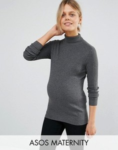 Джемпер для беременных в рубчик с высокой горловиной ASOS Maternity - Серый