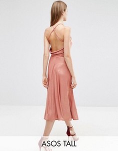 Приталенное платье миди с эффектом металлик и лямками на спине ASOS TALL - Бежевый