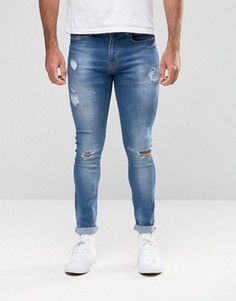 Потертые джинсы с напылением Hoxton Denim - Синий
