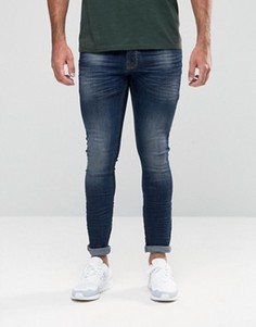 Темные выбеленные джинсы с напылением Hoxton Denim - Темно-синий