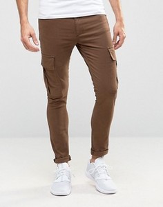 Коричневые суперузкие брюки‑карго ASOS - Коричневый