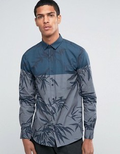 Рубашка со вставкой и принтом листьев Selected Homme - Темно-синий