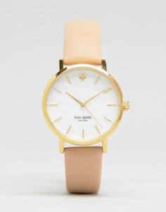 Часы с бежевым кожаным ремешком Kate Spade Metro 1YRU0073 - Розовый
