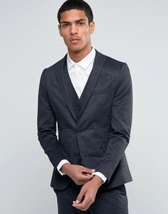 Чесаный пиджак скинни в однотонную клетку Selected Homme - Серый