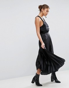 Плиссированная атласная юбка миди ASOS - Черный