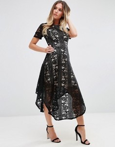 Кружевное приталенное платье миди Jessica Wright - Черный