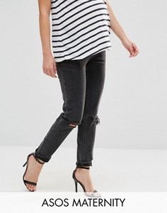 Рваные джинсы слим для беременных в винтажном стиле с посадкой под животом ASOS Maternity Farleigh - Черный