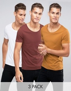 Набор из 3 футболок с глубоким вырезом (светло-коричневый/каштановый/белый) ASOS - СКИДКА - Мульти