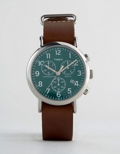 Большие часы с кожаным ремешком и хронографом Timex - Коричневый