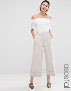 Брюки-кюлоты с завышенной талией и отворотами ASOS TALL - Серый