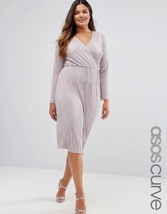 Плиссированное платье-футляр с запахом ASOS CURVE - Серый