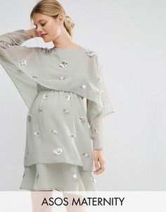 Платье миди с кроп-топом и декоративной 3D-отделкой ASOS Maternity - Серый