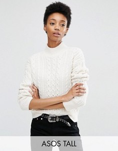 Джемпер с высокой горловиной и узором косичка ASOS TALL - Кремовый
