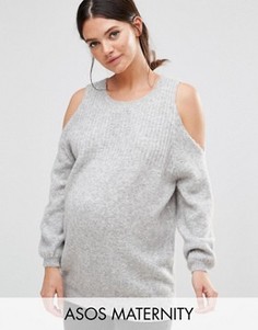 Джемпер крупной вязки с открытыми плечами для беременных ASOS Maternity - Серый