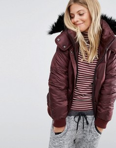 Дутая куртка с искусственным мехом на капюшоне Abercrombie & Fitch - Темно-синий