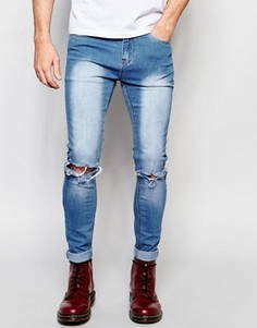 Стираные джинсы скинни с рваными коленями Liquor & Poker - Синий