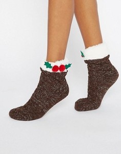 Носки с отделкой в стиле рождественского пудинга ASOS - Коричневый