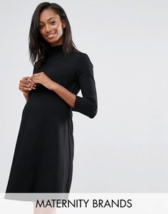 Короткое приталенное платье с отворачивающимся воротом Isabella Oliver - Черный