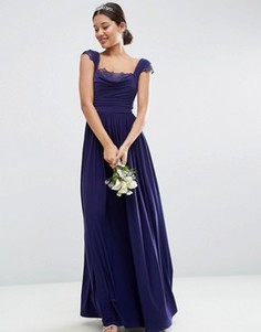 Драпированное платье макси с кружевной вставкой ASOS WEDDING - Темно-синий
