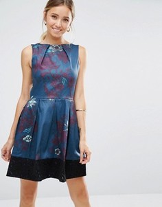 Платье с цветочным принтом и кружевным краем Closet - Синий
