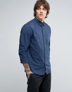 Рубашка узкого кроя из саржи с начесом Hoxton Shirt Company - Синий