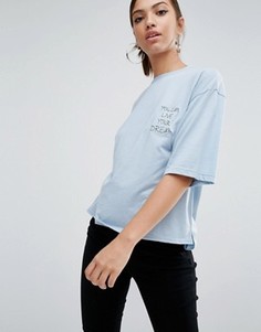 Свободная прямая футболка с вышивкой Daisy Street Live Your Dream - Синий