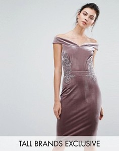 Бархатное платье-футляр с цветочной кружевной аппликацией Little Mistress Tall - Фиолетовый