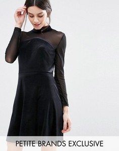 Бархатное короткое приталенное платье с сетчатыми рукавами True Decadence Petite - Черный