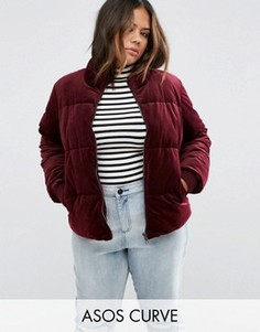 Бархатная дутая куртка ASOS CURVE - Красный