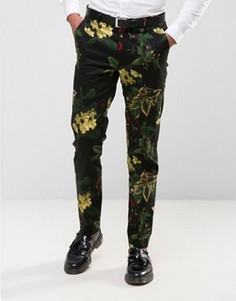 Строгие облегающие брюки с цветочным принтом ASOS - Черный