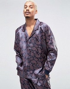 Атласный пижамный топ с принтом пейсли ASOS - Темно-синий