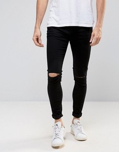 Черные джинсы скинни с рваными коленями Selected Homme - Черный