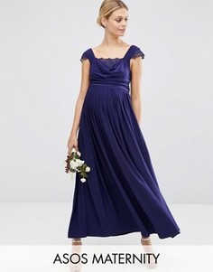 Платье макси для беременных с кружевными вставками ASOS Maternity WEDDING - Темно-синий