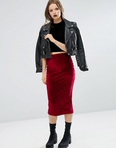 Бархатная юбка-карандаш ASOS - Красный