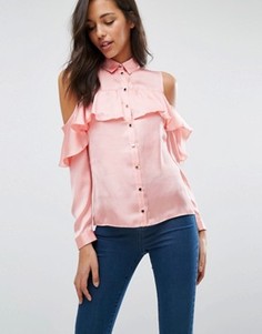 Рубашка с вырезами на плечах и рюшами Miss Selfridge - Розовый