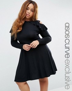 Короткое приталенное платье с длинными рукавами ASOS CURVE - Черный