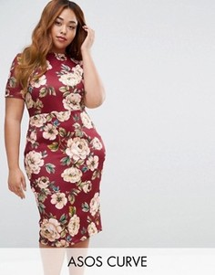 Облегающее платье-футболка с цветочным принтом ASOS CURVE - Мульти