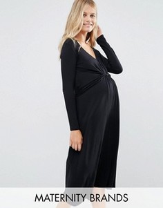 Платье миди с длинными рукавами и узлом спереди Bluebelle Maternity - Черный