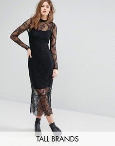 Кружевное платье миди с длинными рукавами Vero Moda Tall - Черный