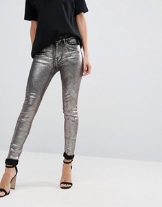 Супероблегающие джинсы цвета металлик с высокой талией Replay - Серебряный
