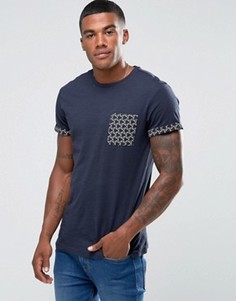 Темно-синяя футболка с геометрическим принтом на кармане New Look - Темно-синий