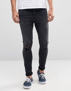 Черные суперузкие джинсы с рваными коленями New Look - Черный